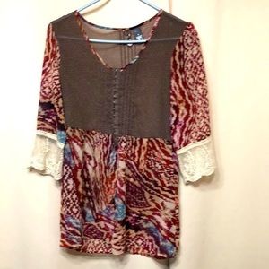 BKE Boutique Top Sheer Oversized Summer Shirt‎ Sz Small